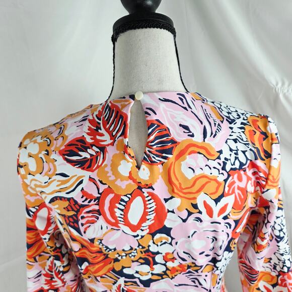 J.McLaughlin Multicolor Floral Shift Dress XS 3/4 Sleeve Stretch Knit w/ Pockets - Picture 7 of 13